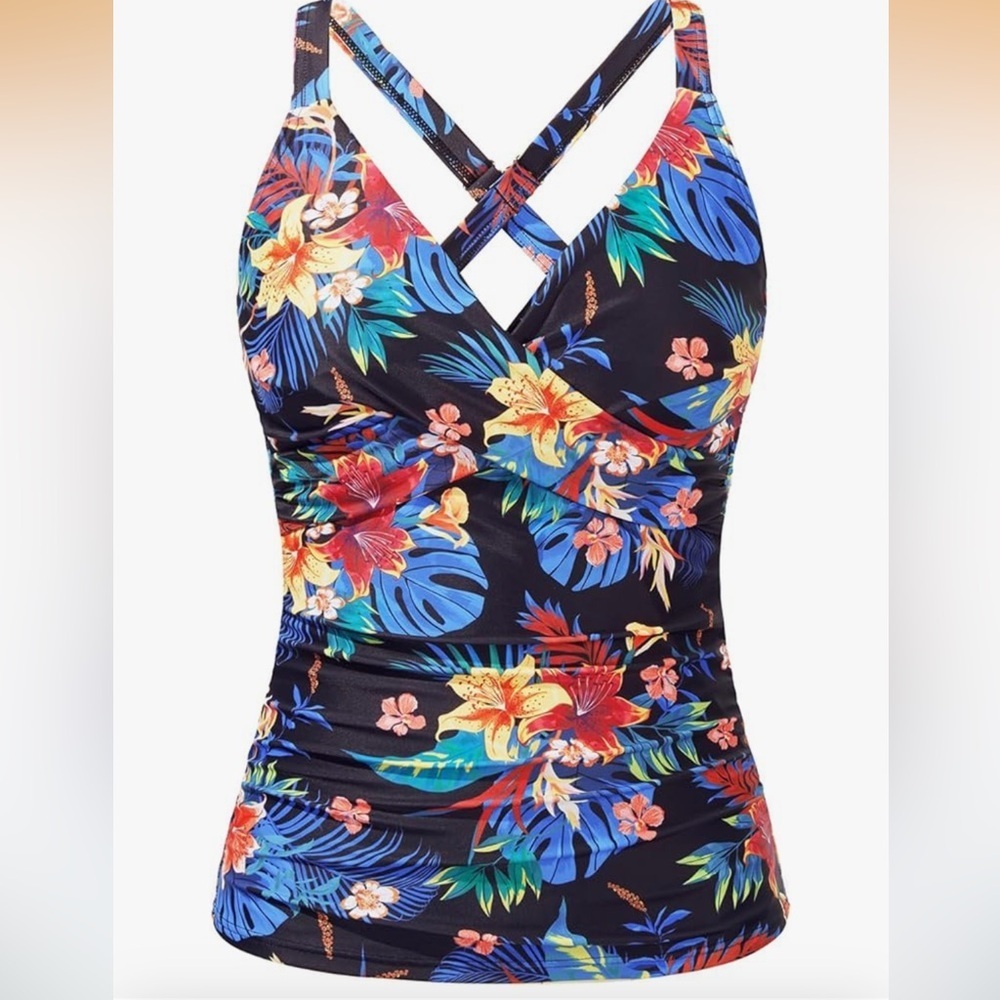Underwire Tankini Top Only - Twist Front V Neck Tummy Control Cross S 812-11